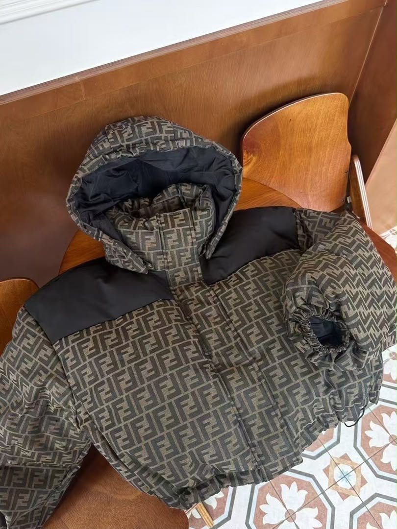 Fendi Ski FF Cropped Down Jacket Brown