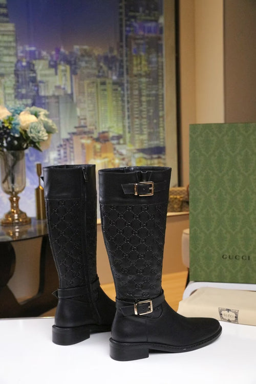 Botas de cuero de tacón bajo para mujer