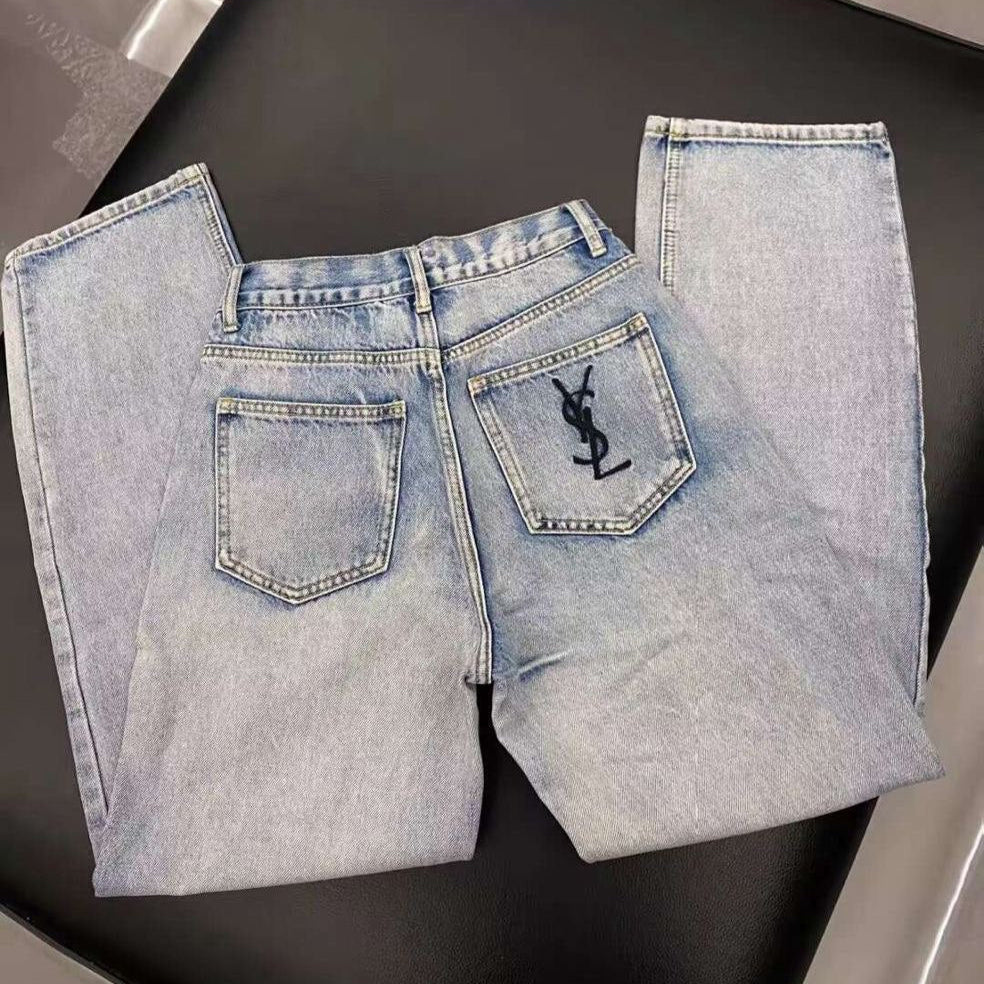 High-waisted vintage wash jeans YSL