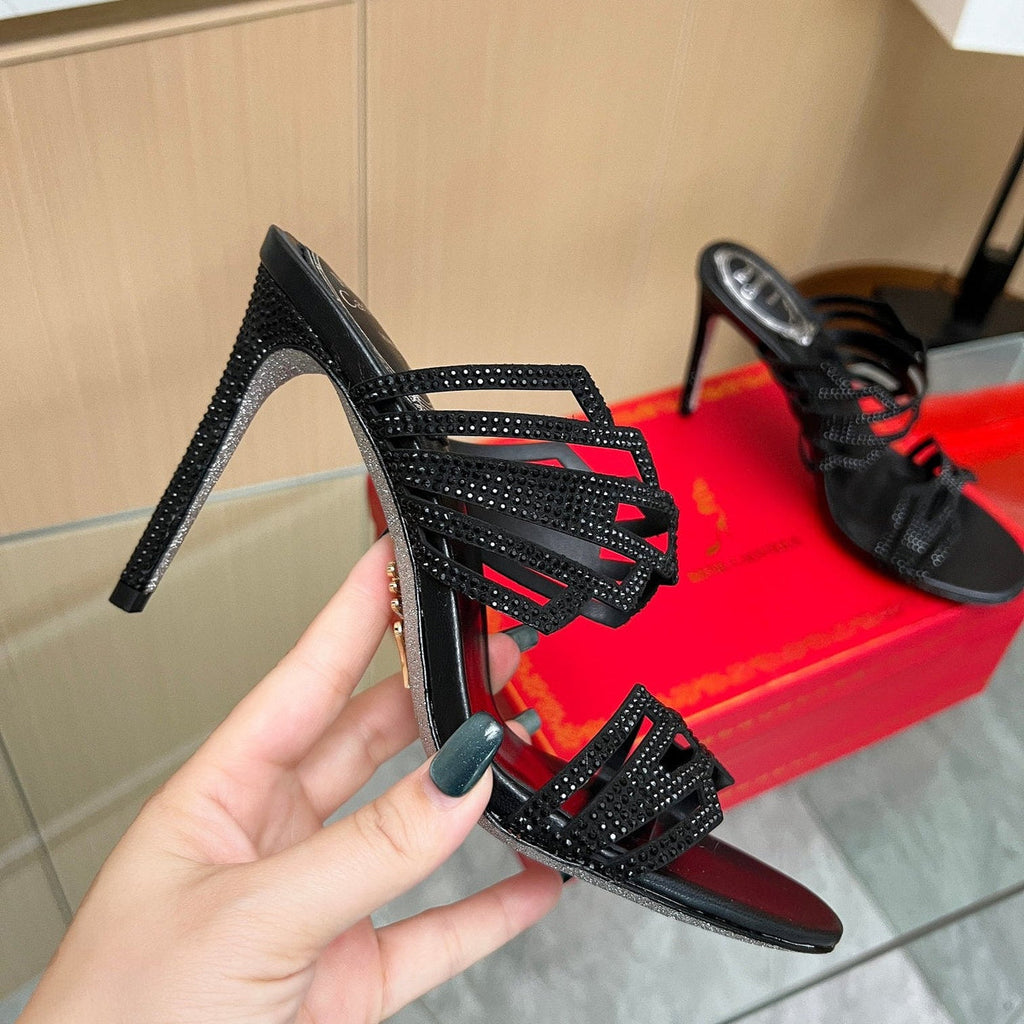 Diamond-shaped crystal high heels