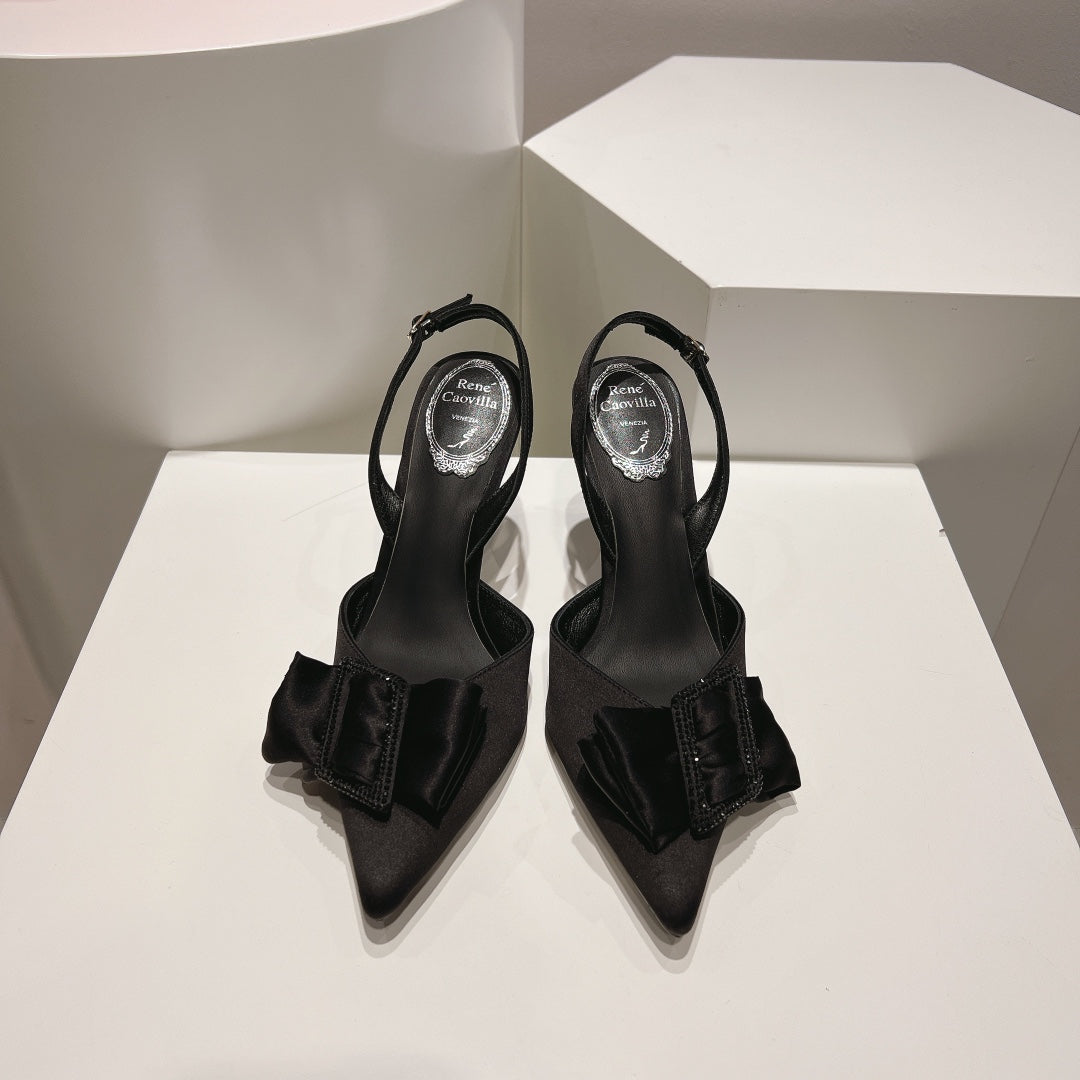 Glass heels with silk bow