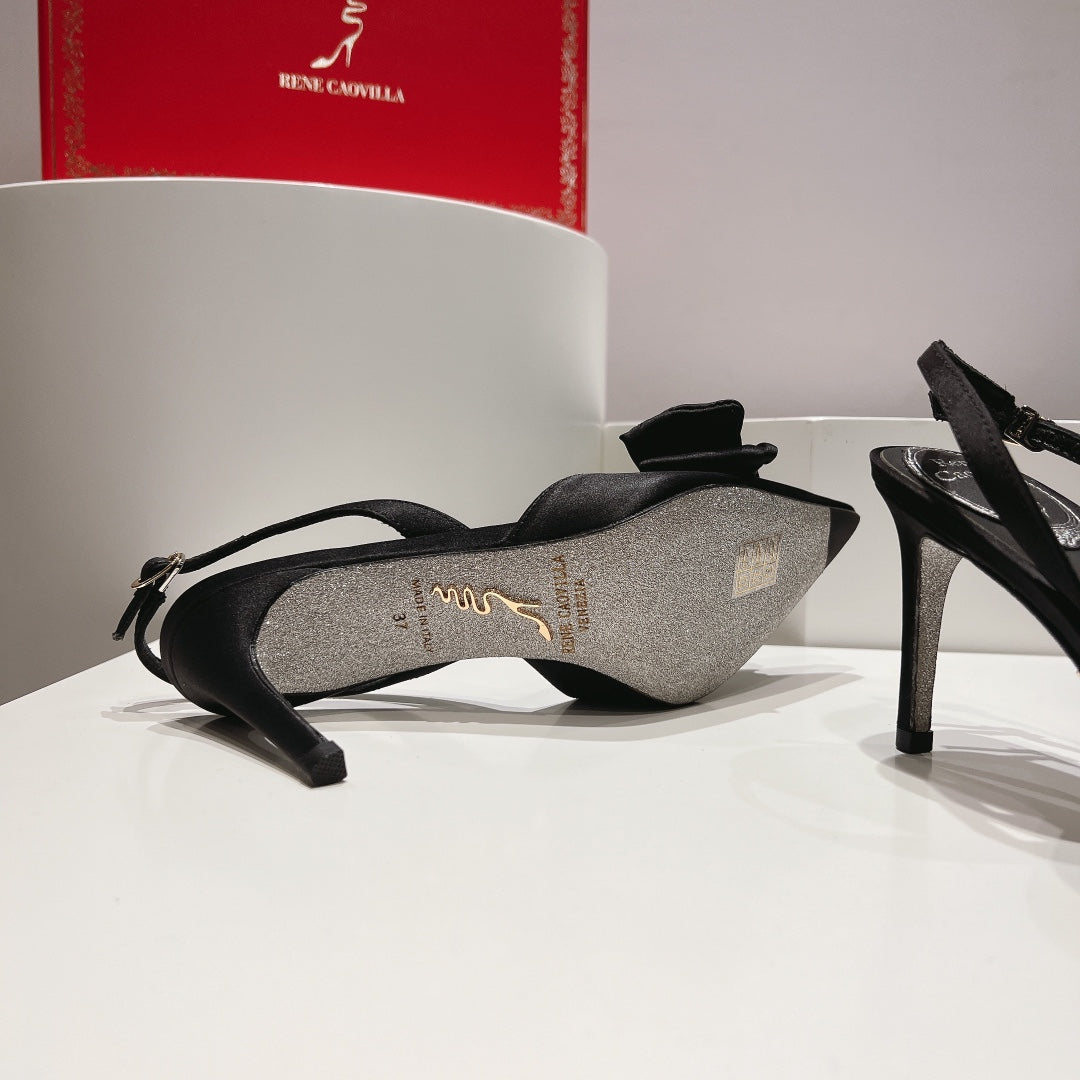 Glass heels with silk bow