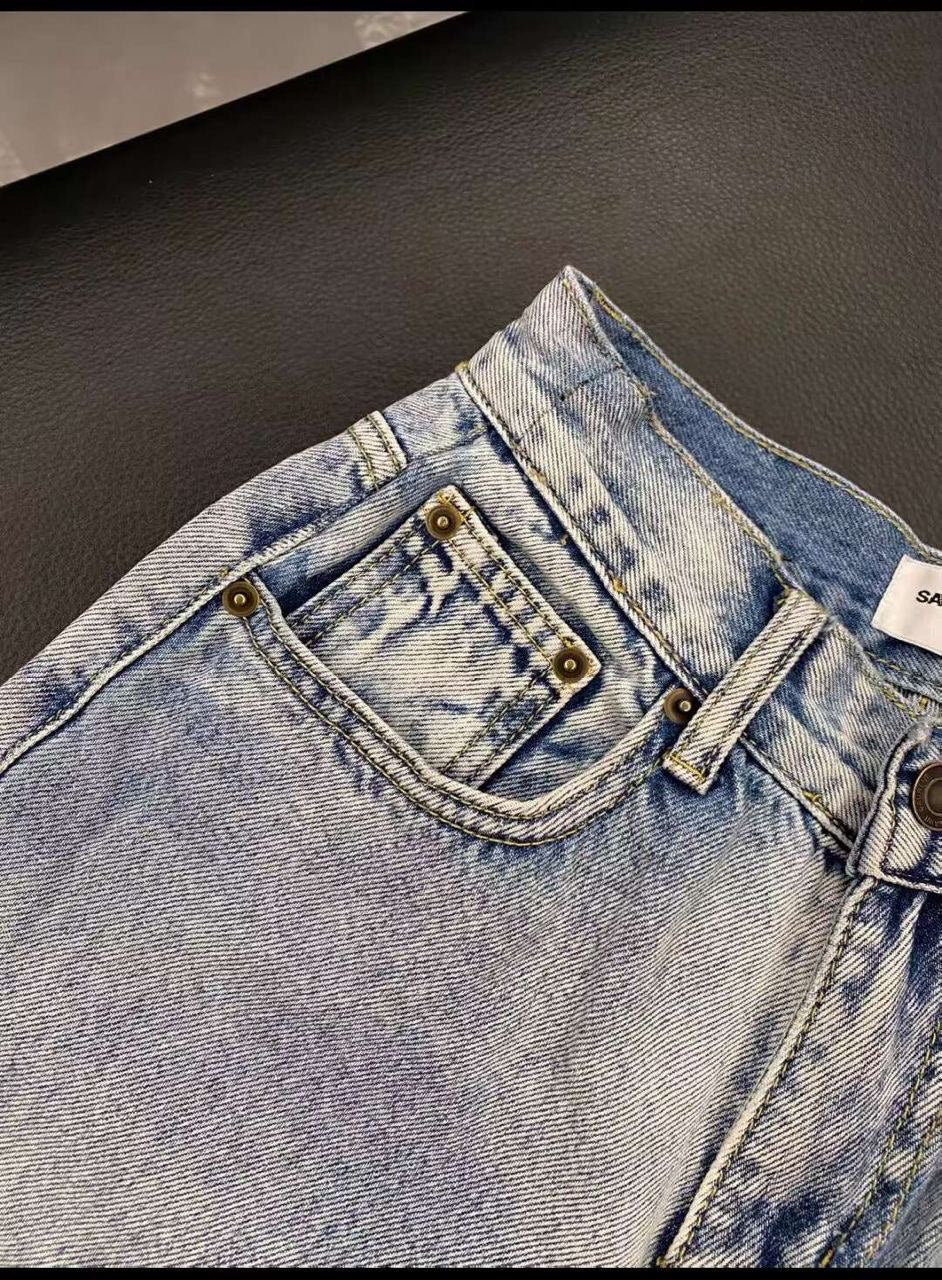 High-waisted vintage wash jeans YSL