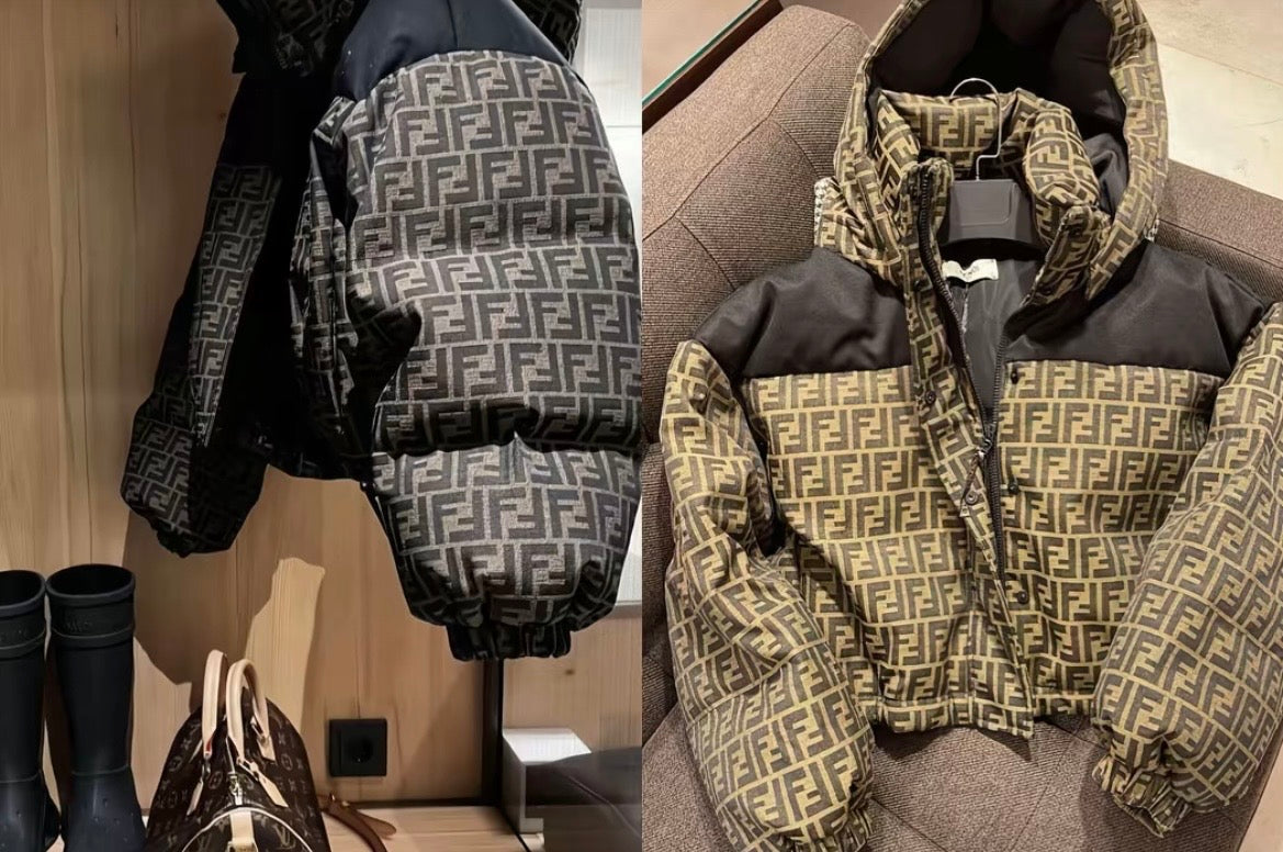 Fendi Ski FF Cropped Down Jacket Brown