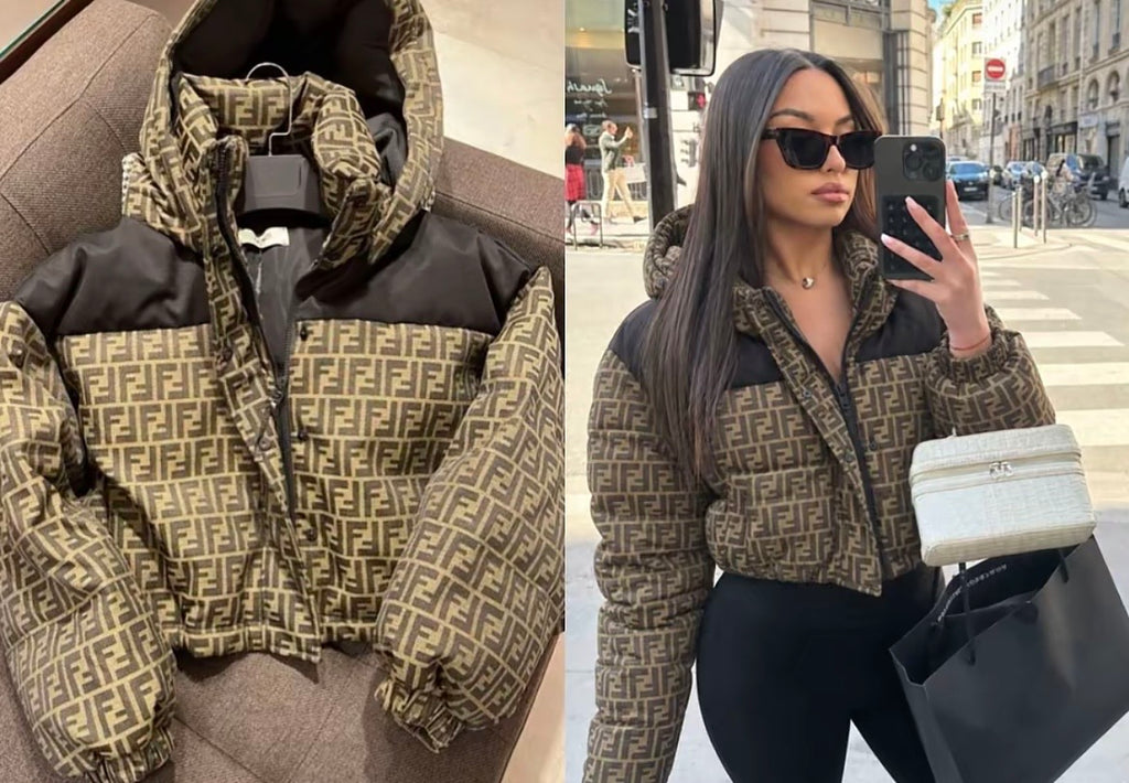 Fendi Ski FF Cropped Down Jacket Brown