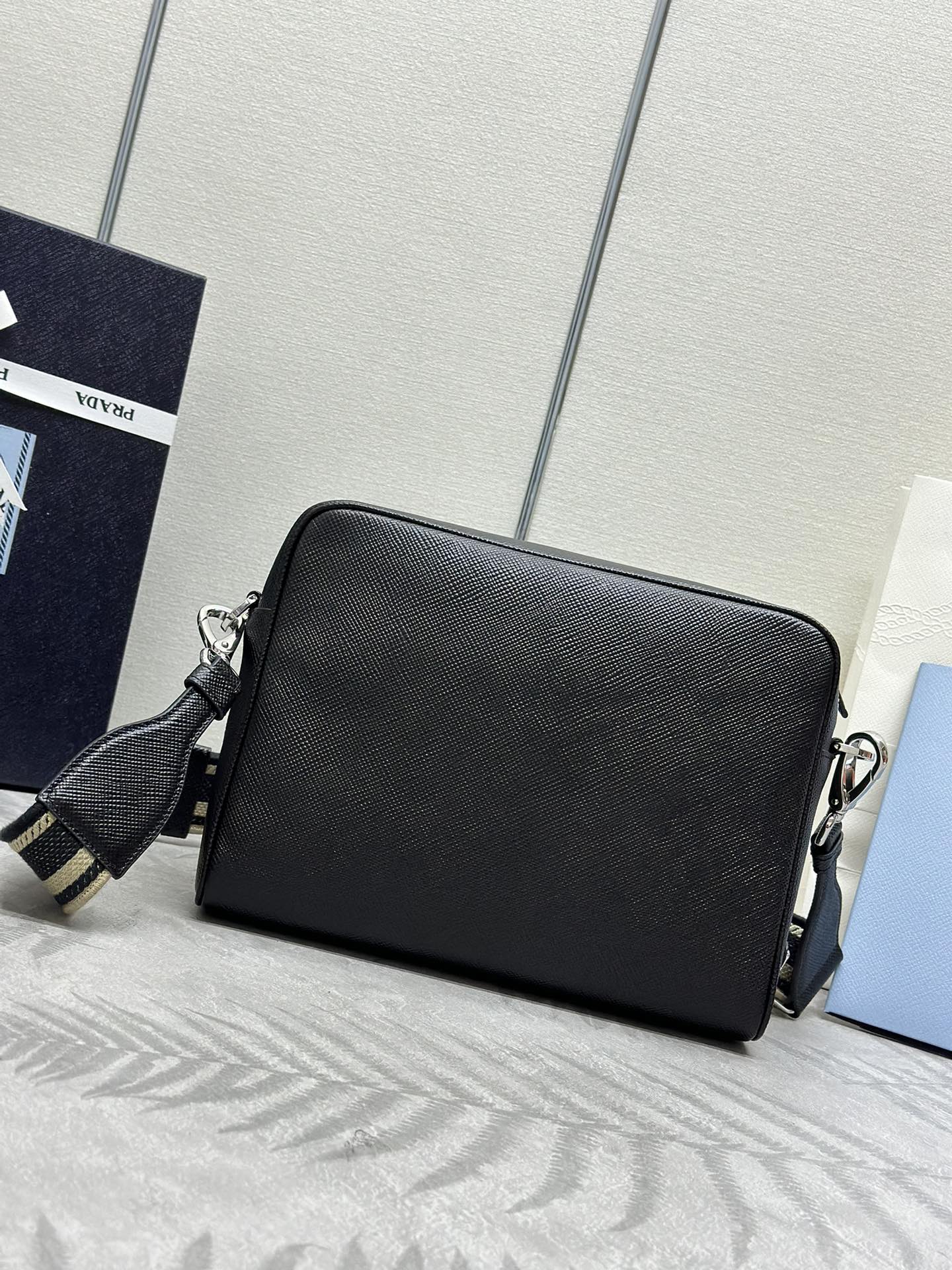 Men’s Crossbody Bag with Embroidered Strap