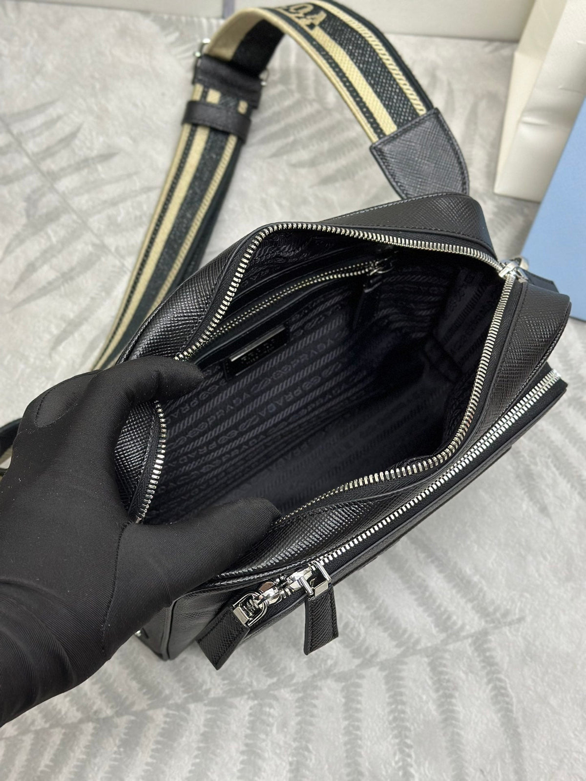 Men’s Crossbody Bag with Embroidered Strap