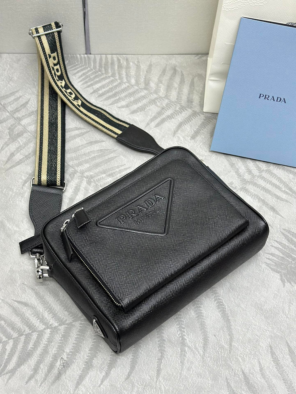 Men’s Crossbody Bag with Embroidered Strap