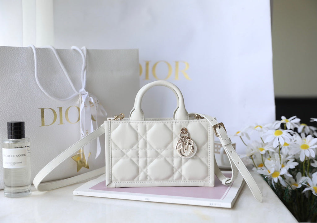 Mini Book Style Handbag – White Leather (21.5cm)