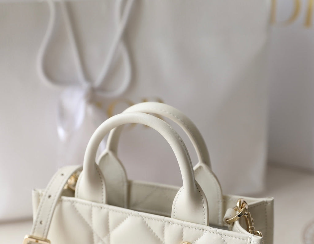 Mini Book Style Handbag – White Leather (21.5cm)