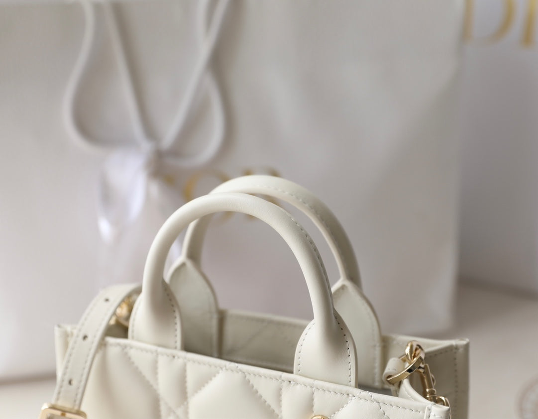 Mini Book Style Handbag – White Leather (21.5cm)