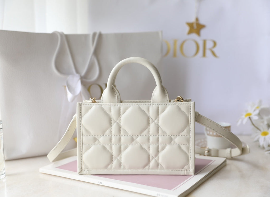 Mini Book Style Handbag – White Leather (21.5cm)