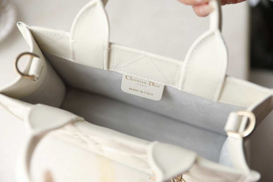 Mini Book Style Handbag – White Leather (21.5cm)