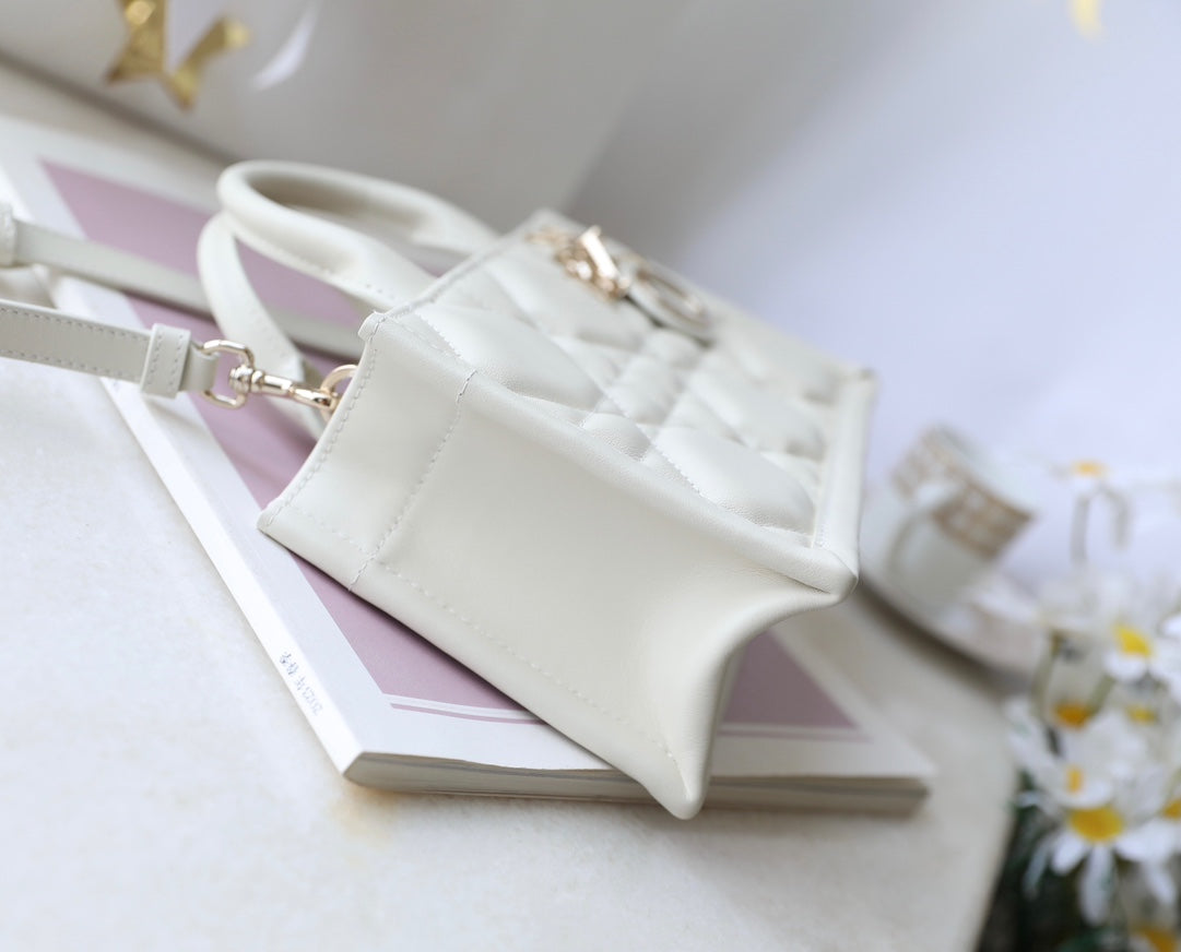 Mini Book Style Handbag – White Leather (21.5cm)