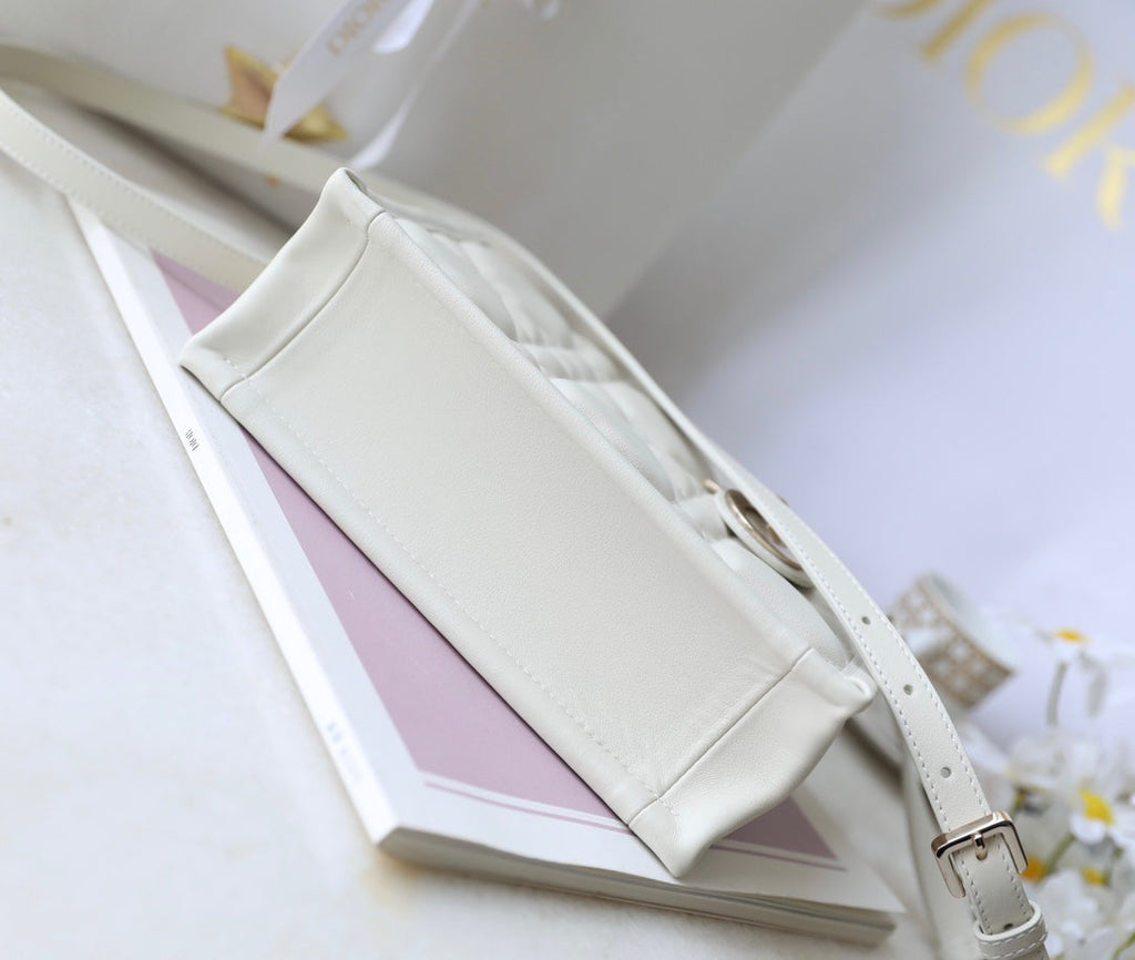 Mini Book Style Handbag – White Leather (21.5cm)