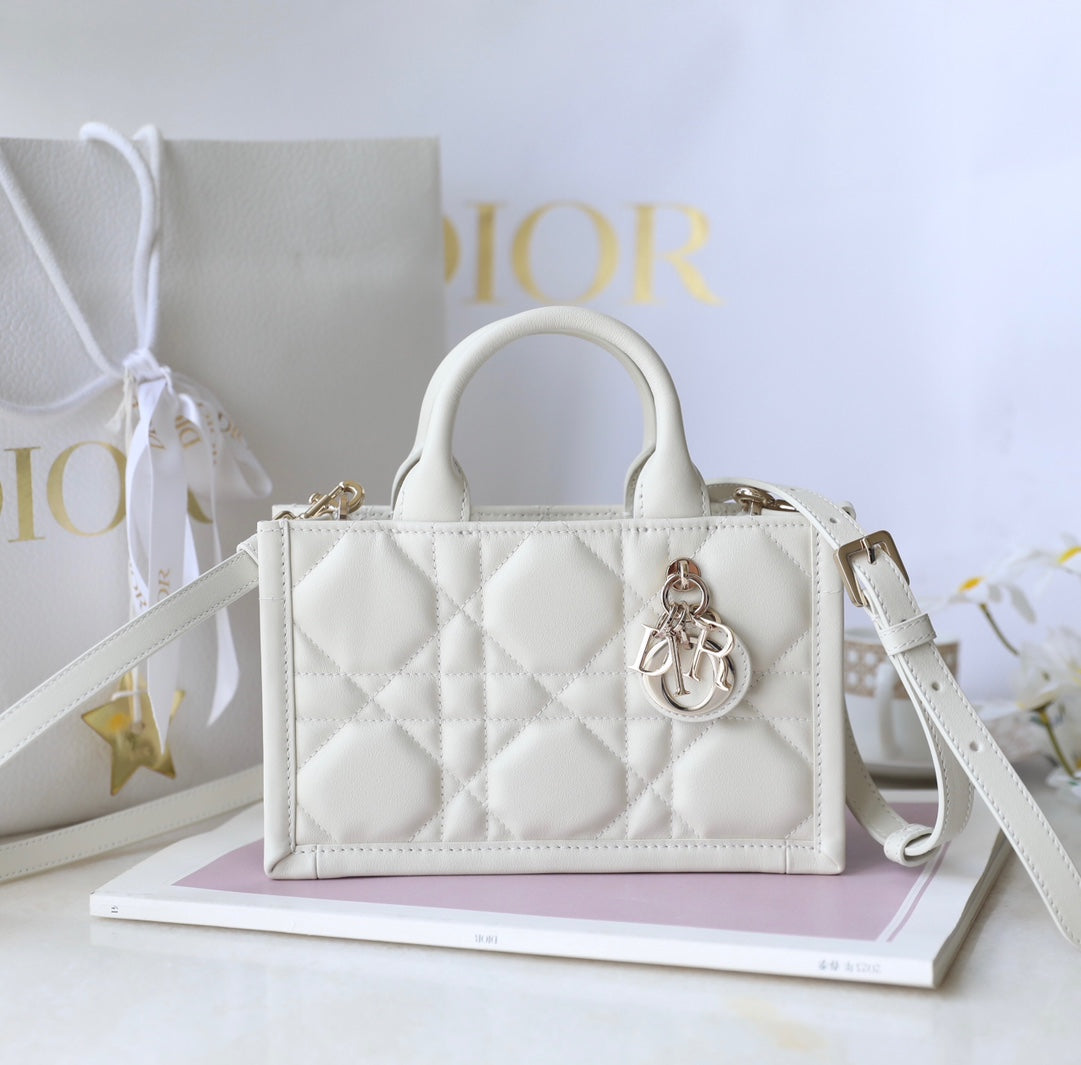 Mini Book Style Handbag – White Leather (21.5cm)