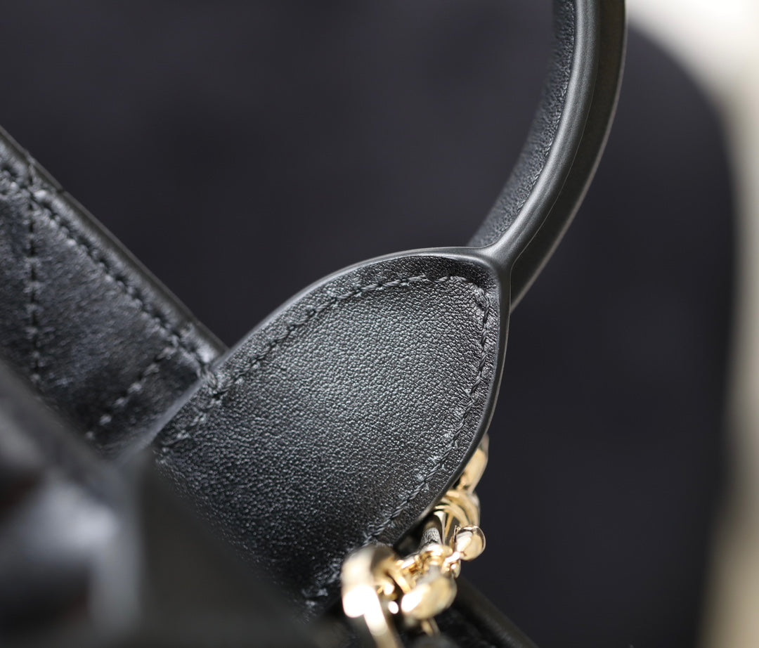 Mini Book Style Handbag – Black Leather (21.5cm)