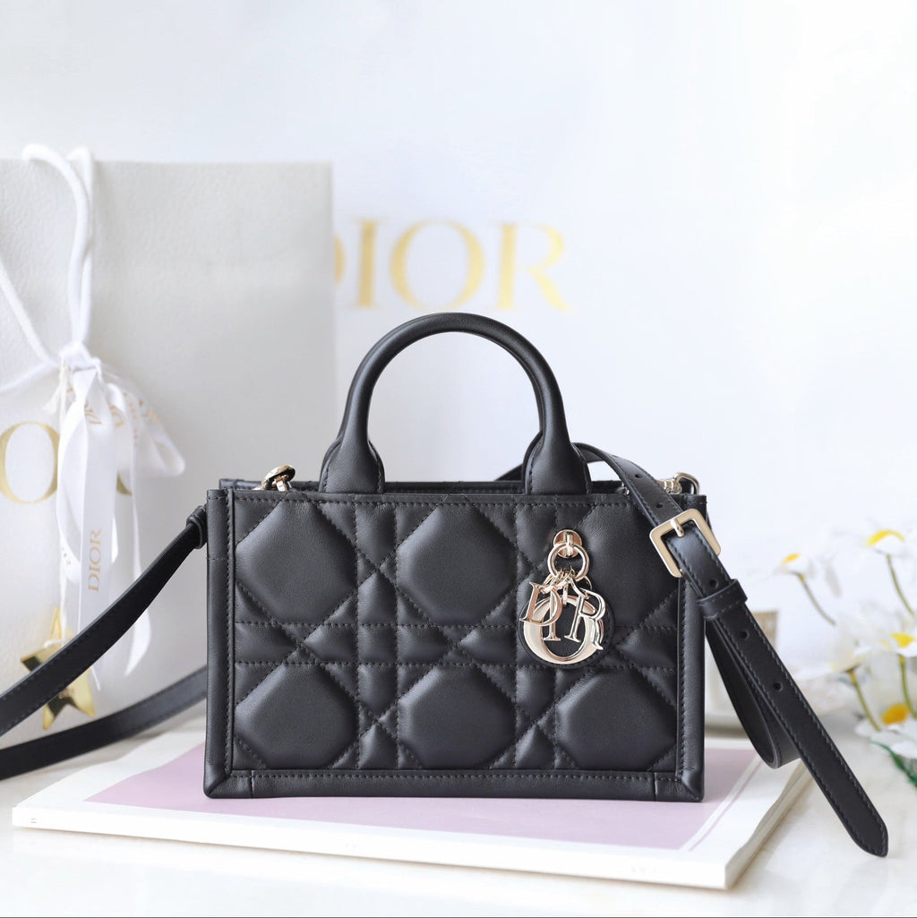 Mini Book Style Handbag – Black Leather (21.5cm)