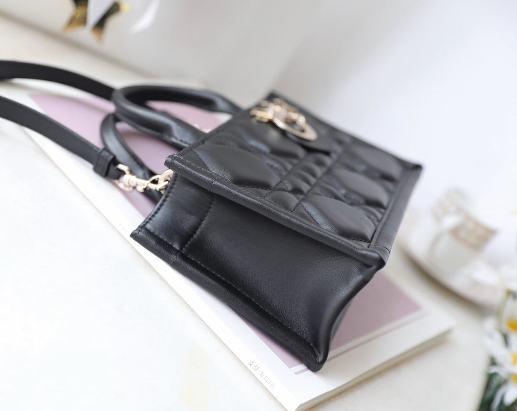 Mini Book Style Handbag – Black Leather (21.5cm)