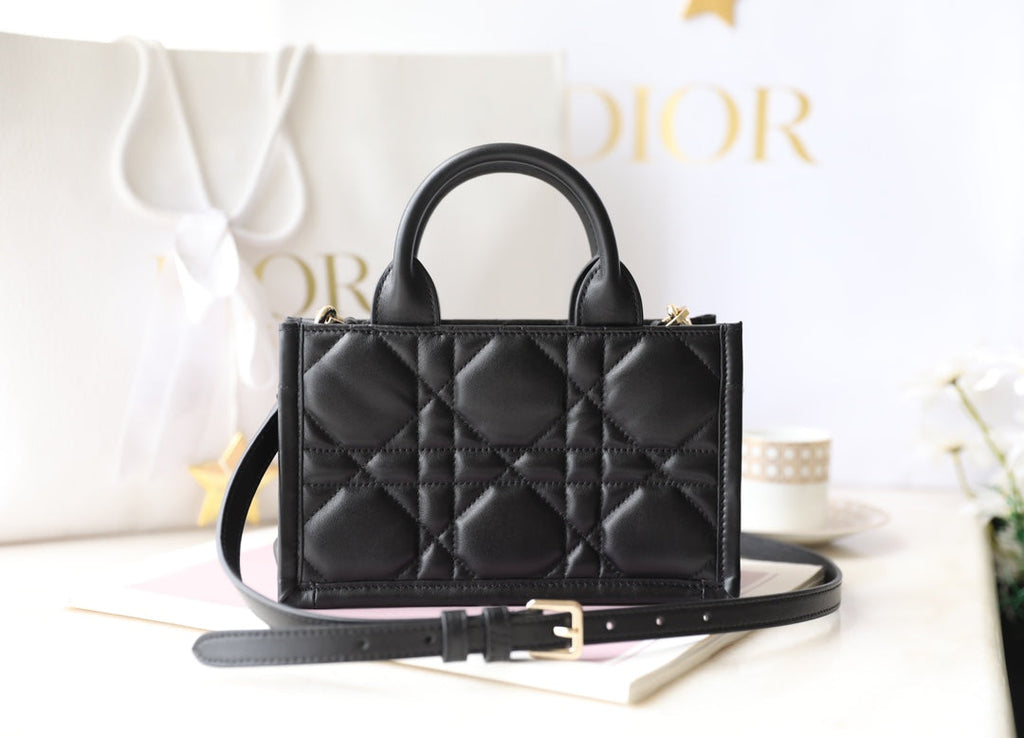 Mini Book Style Handbag – Black Leather (21.5cm)