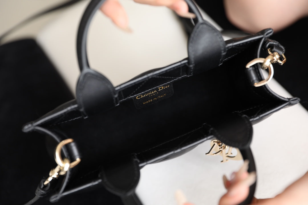 Mini Book Style Handbag – Black Leather (21.5cm)