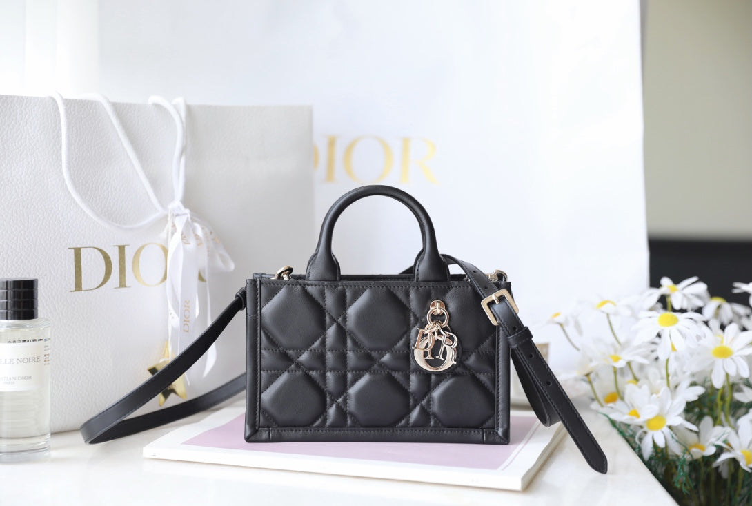 Mini Book Style Handbag – Black Leather (21.5cm)