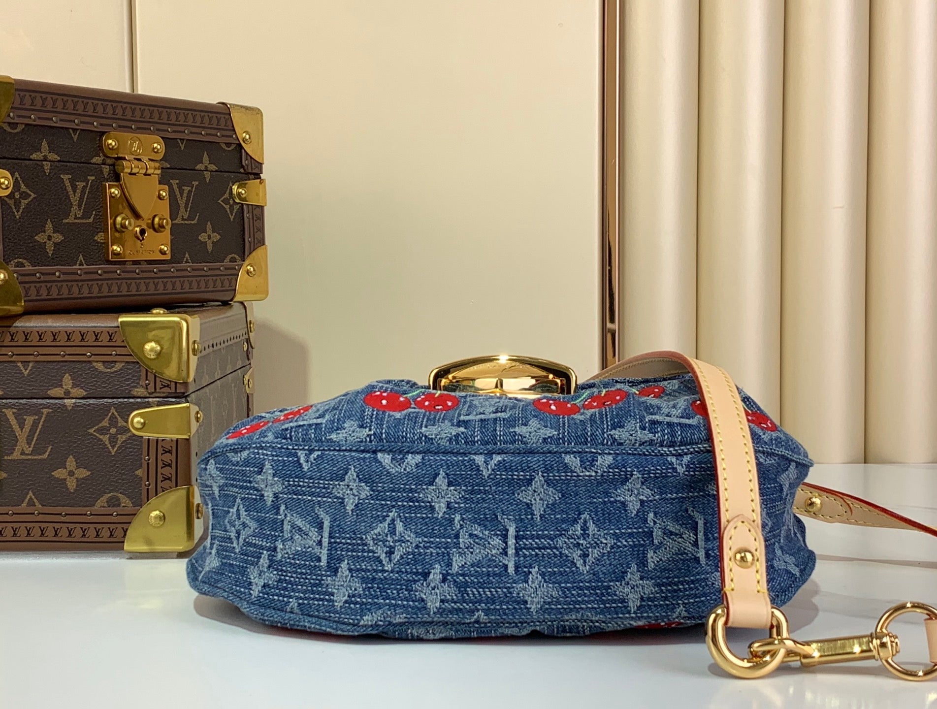 Shoulder Bag Monogram Denim Cerise